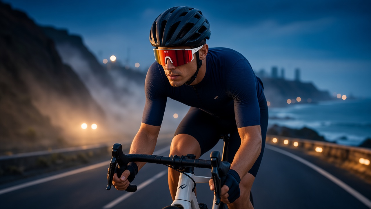 Ciclista con visor SCVCN rojo y marco blanco